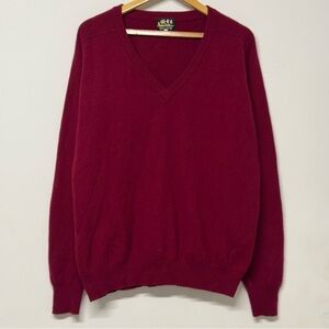 Snow Lotus Burgundy Red V Neck 100% Cashmere Sweater Long Sleeve VTG 44